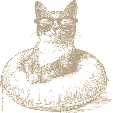 chat bouee piscine dessin marron